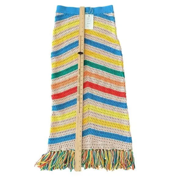 Mother Candy Stripe Cinch Tank Halter Top Fringe Midi Skirt Set size S NEW Tags - Picture 8 of 16